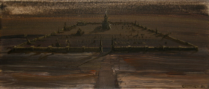 Malý hnědý hřbitov / Small brown cemetery, akryl na plátně / acrylic on canvas, 19X44, 2024